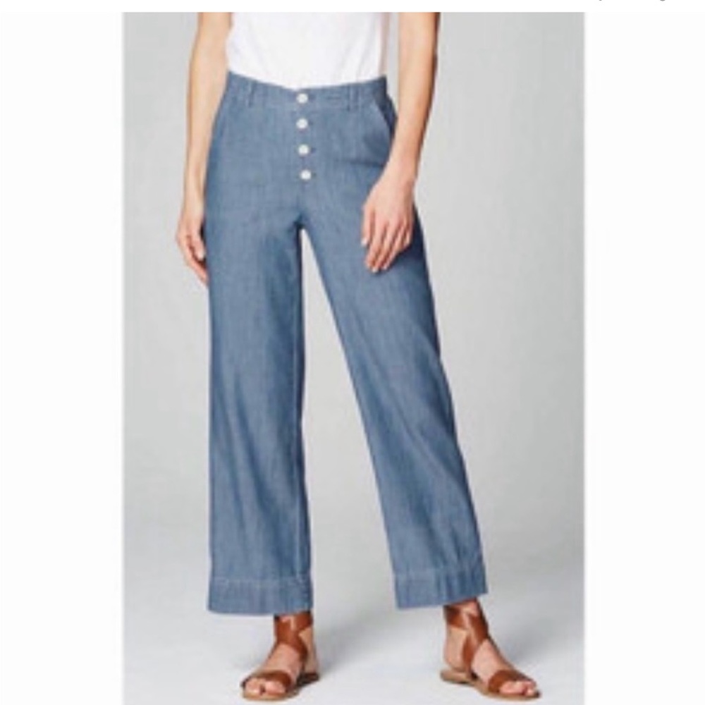 J. Jill Denim Chambray Wide Leg Crop Pants Blue